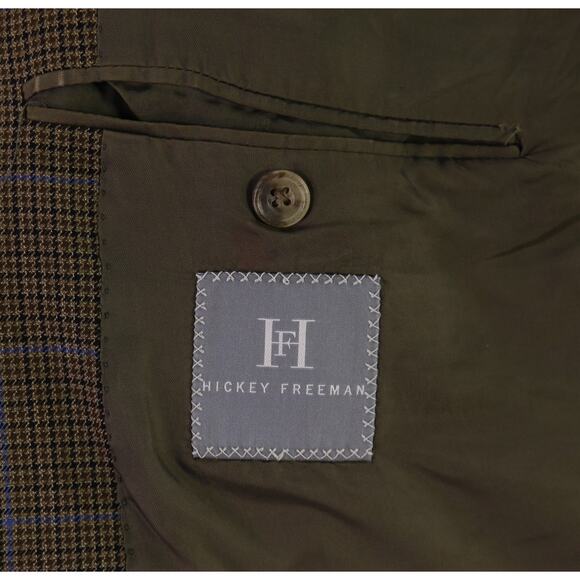 Hickey Freeman Brown Blue Windowpane Wool Sportcoat Blazer 52R - Picture 7 of 9